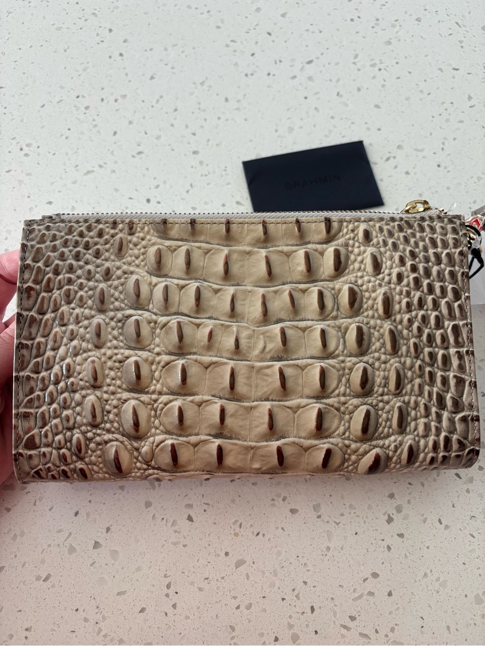 Brahmin Melbourne Croc Leather Daisy Wristlet Clutch NWT Cream Taupe Gold HTF - Picture 8 of 10
